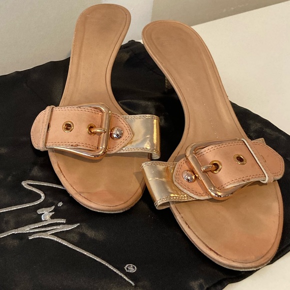 GIUSEPPE ZANOTTI ROSE GOLD CREAM LEATHER SLIDES EXCELLENT PRE-LOVED US 10.5B - Picture 2 of 10